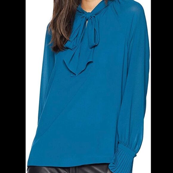 NWT Trina Turk Veracruz tie front blouse‎ truest teal, size small - Picture 1 of 12